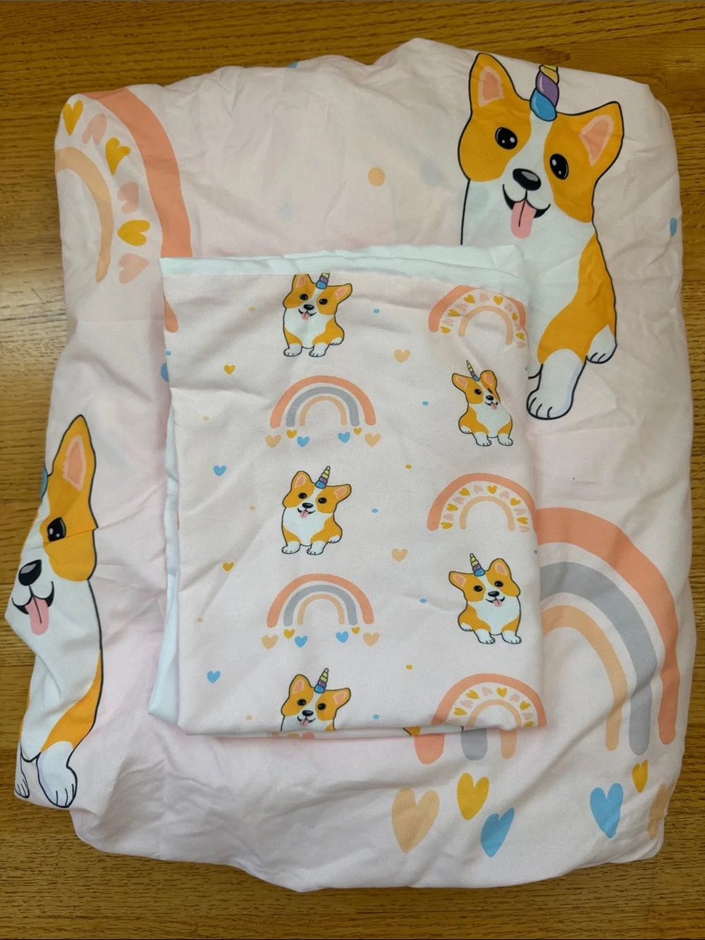 Corgi Unicorn Print Pink Bedding Set (Full) - no flat sheet